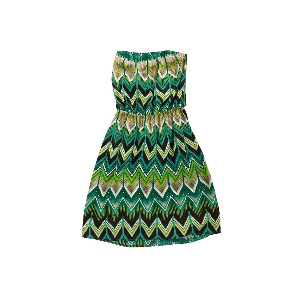 Miami Green Chevron Print Tube Top Tie Back Boho Mini Dress Size Women's XS